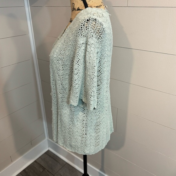 Vintage Crochet Silk Blend Short Sleeve Button Front Cardigan Sweater - Medium - Picture 2 of 6